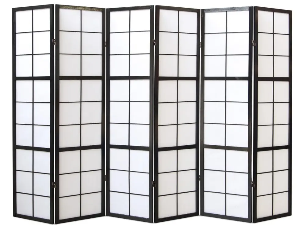 Paravent japonais Shoji en bois noir de 6 pans