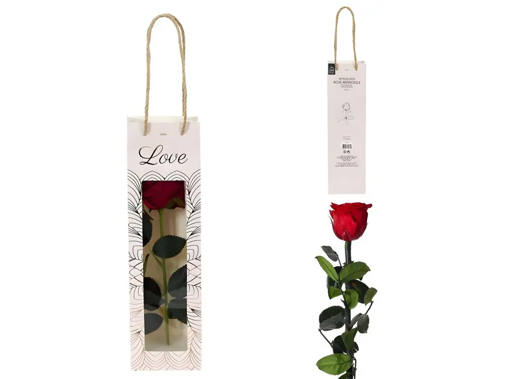 Fleur Artificielle "Rose sur Tige" 30cm Vert & Rouge