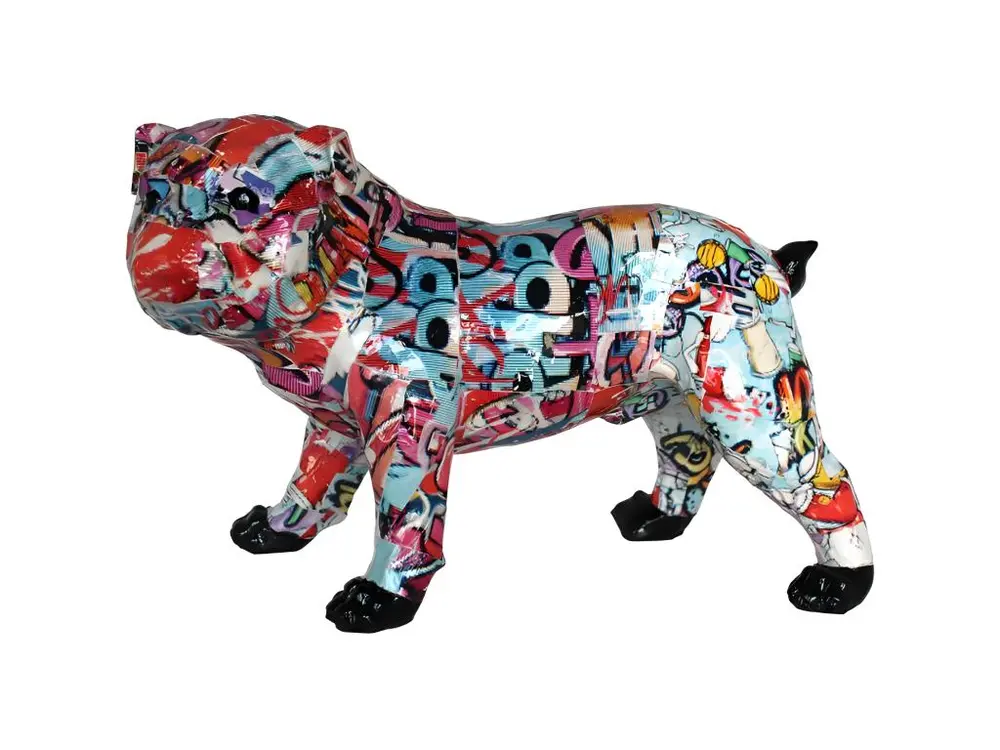 Statue bulldog anglais collage multicolore en résine - TAG