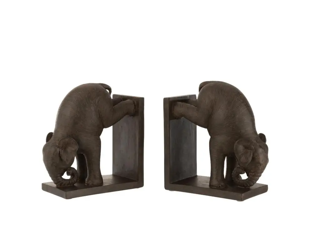 Lot de 2 Serre-Livres "Éléphant" 43cm Marron