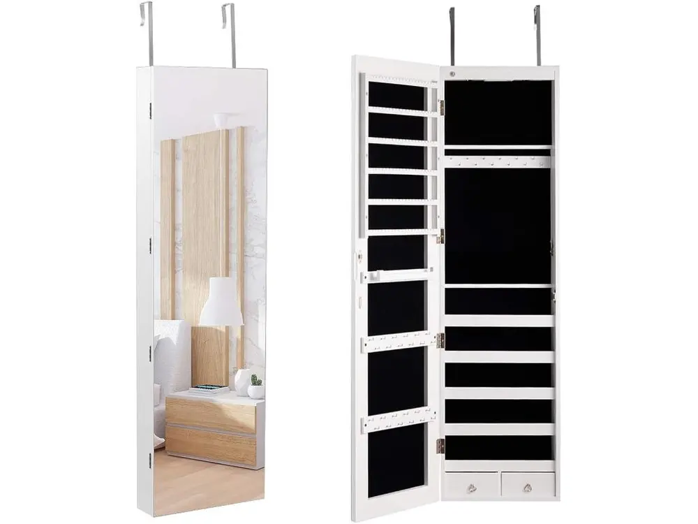 Armoire bijoux de rangement armoire à bijoux mural armoire bijoux led accrochée à la porte avec miroir blanche