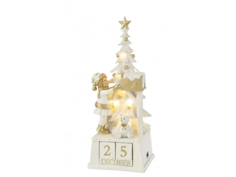 Calendrier Déco "Sapin de Noël" 49cm Blanc & Or