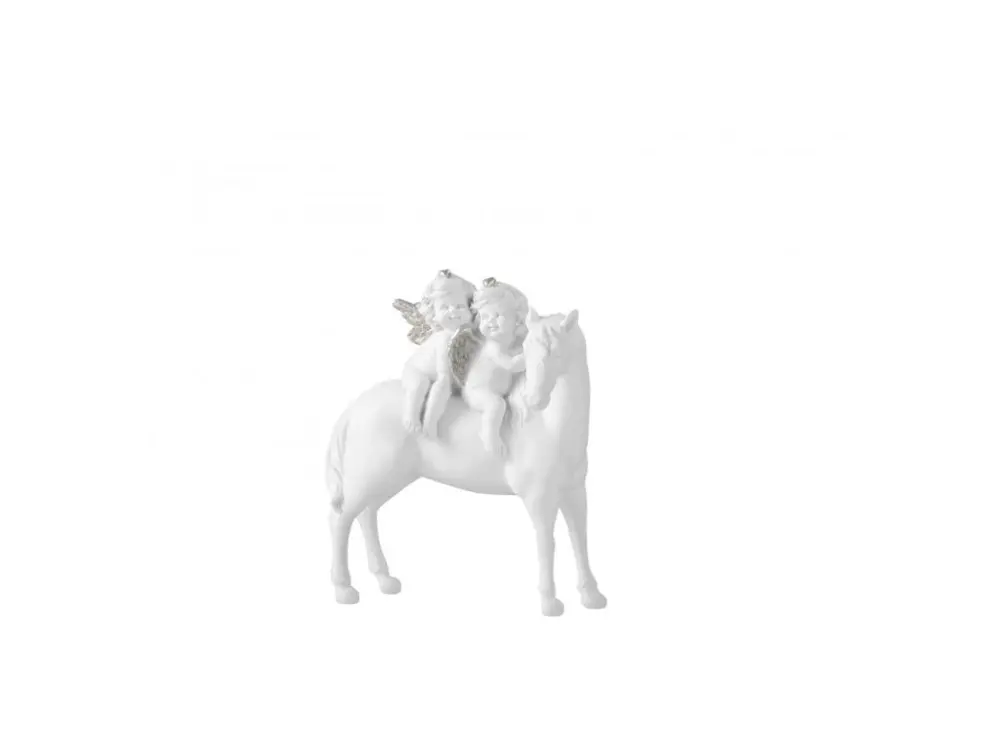 Statuette Design "Cheval & 2 Anges" 18cm Blanc