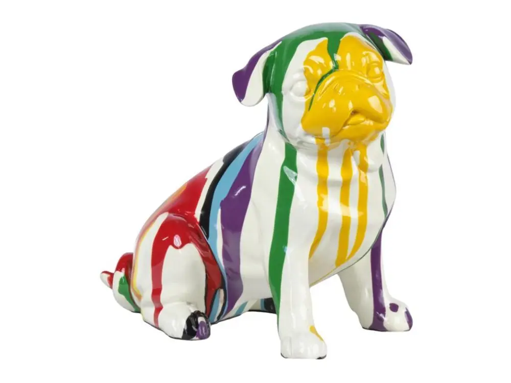 Statue petit chien assis Carlin multicolore