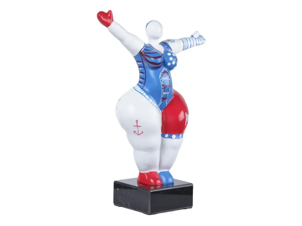 Sculpture Femme bleu et rouge 34 cm Bras levées - LADY SUN PIRATE