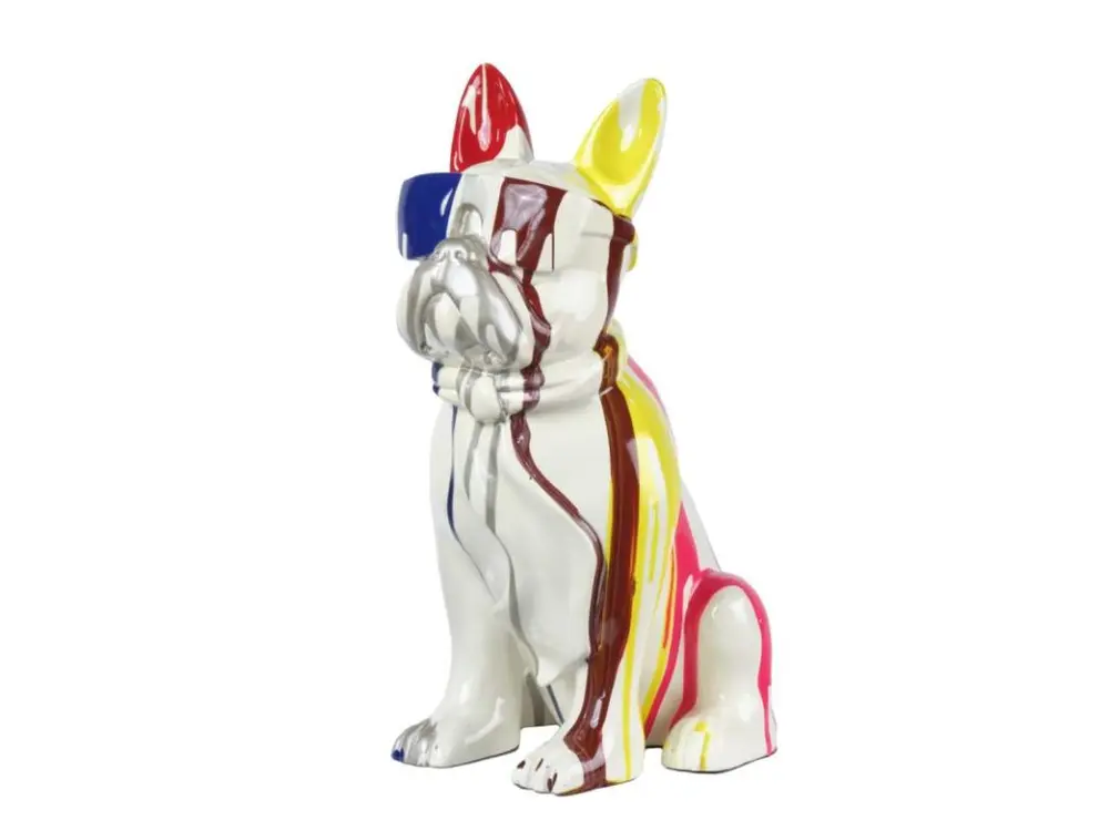 Statue chien blanc à lunettes et peinture H.37 cm - THE BOSS