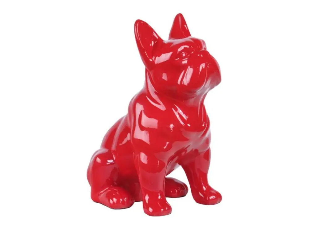 Chien bulldog français assis déco rouge