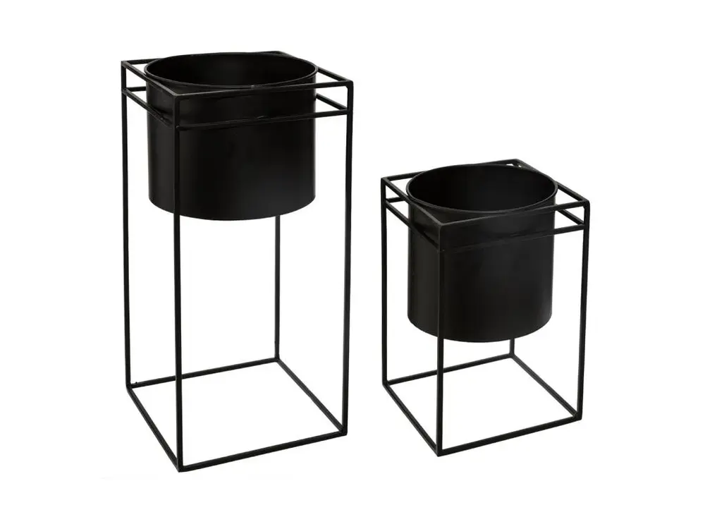 Lot de 2 Pots en Métal avec Support - Atmosphera