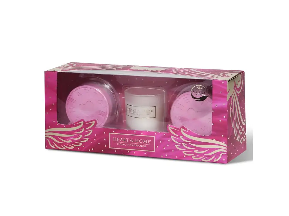 Set cadeau petite bougie et 2 bombes de bain heart and home