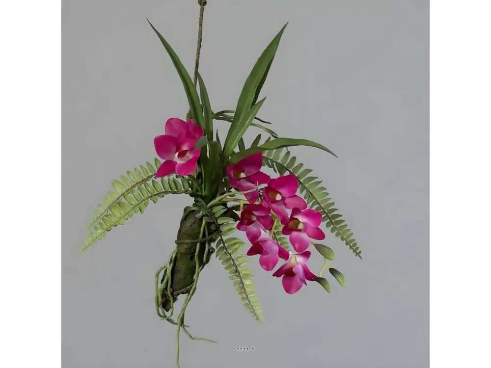 Orchidée Dendrobium en Latex sur branche à suspendre L50cm RoseSoutenu - couleur: Rose soutenu