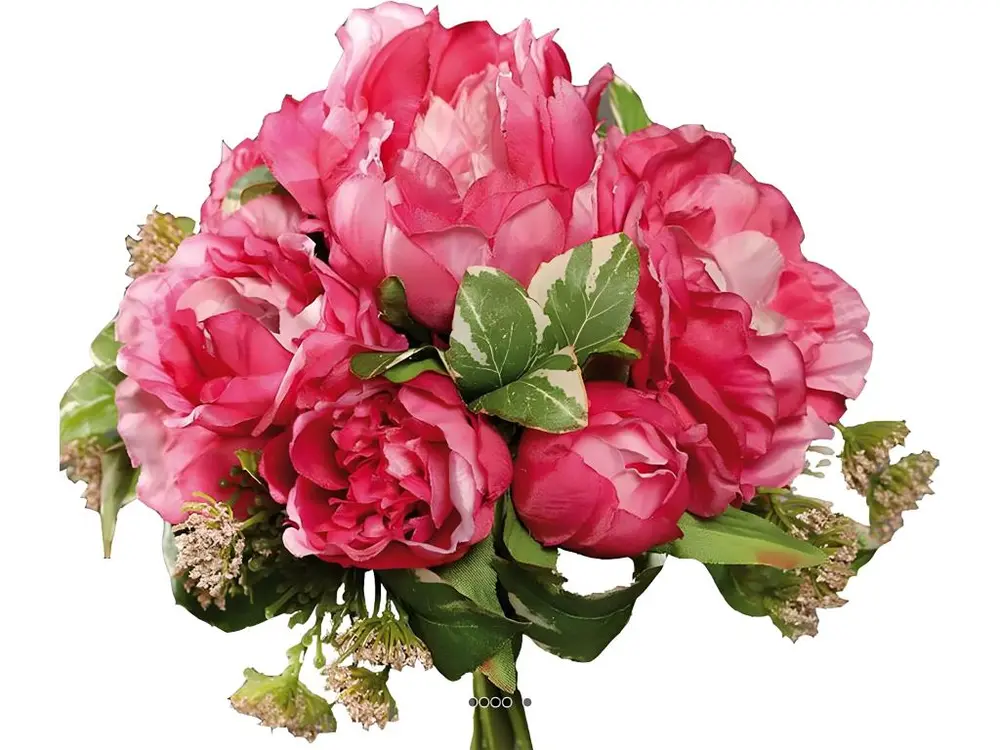 Bouquet de Pivoines et Carottes sauvages artificielles 7 fleurs H 20 cm Rose fushia - couleur: Rose fushia