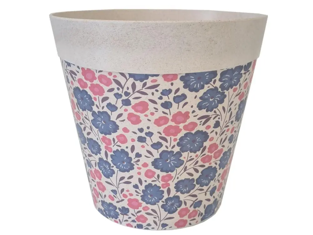 Cache Pot en Bambou Fleurs roses et violettes 21 cm