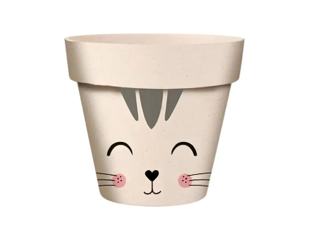 Cache Pot de Fleurs Chat en Bambou