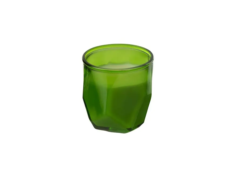 Bougie dans pot en verre vert 9x9x9.5 cm