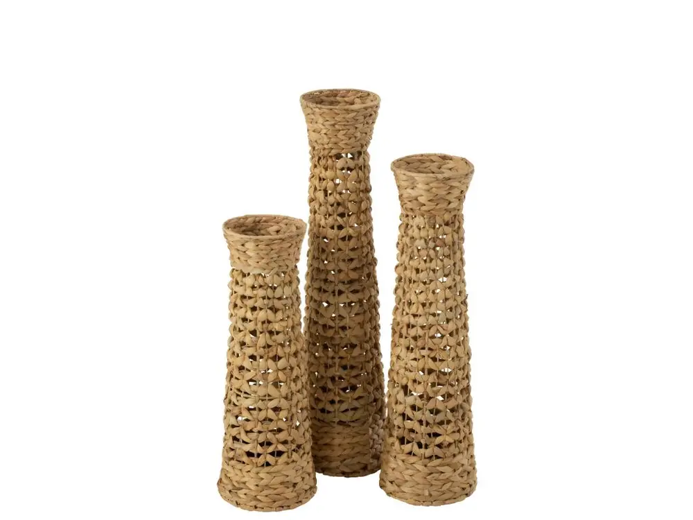 Set de 3 vases en bois naturel 21x21x80 cm