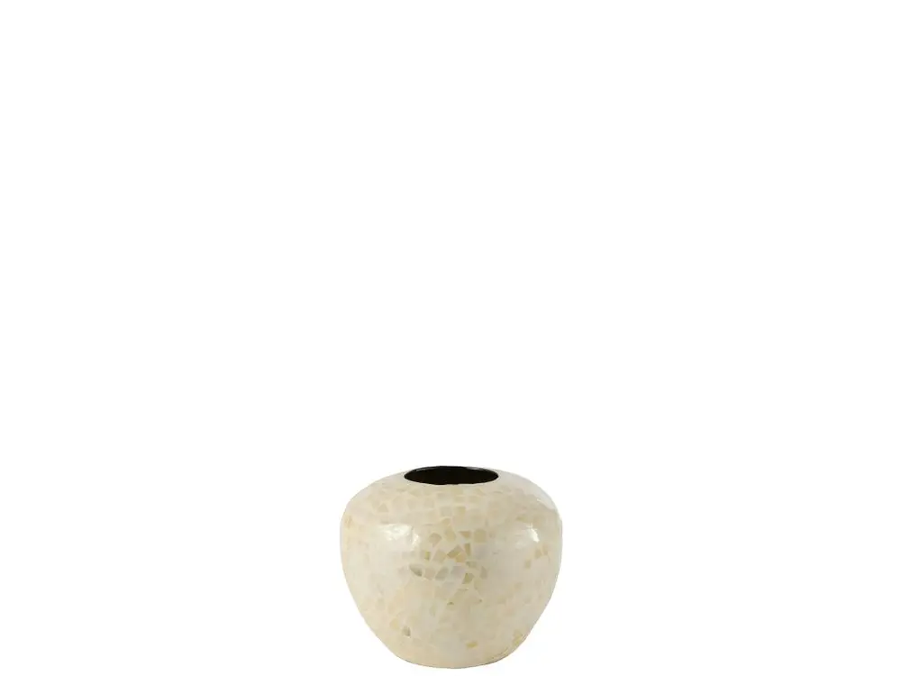 Vase boule en bois crème 26x26x21.5 cm