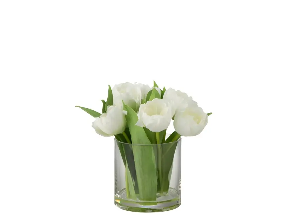 Tulipe artificielle dans vase en plastique blanc 20x18.5x22.5 cm