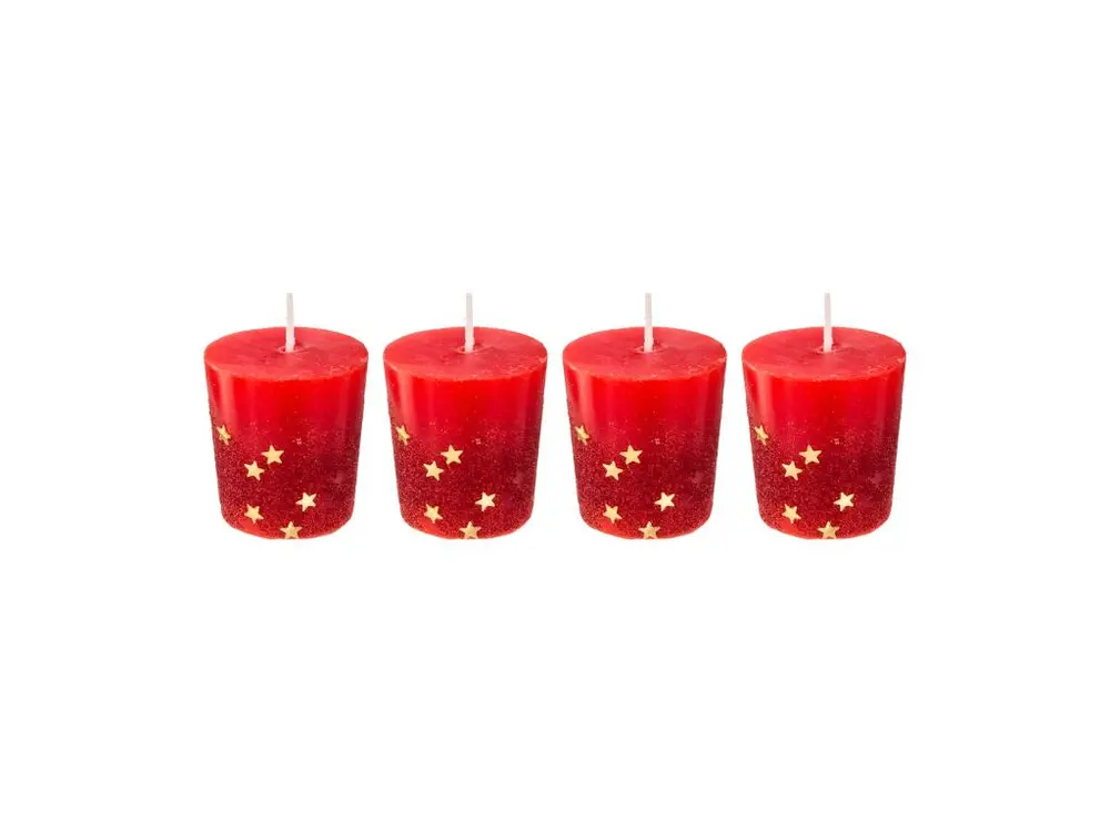 Lot de 4 Bougies Votive Rouge étoiles et paillettes D 4 cm