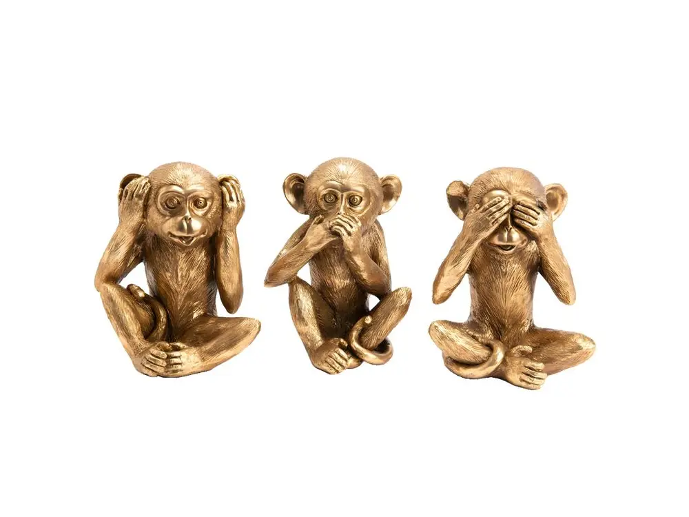 3 Statuettes Singes en résine Rien dit, Rien vue, Rien entendu