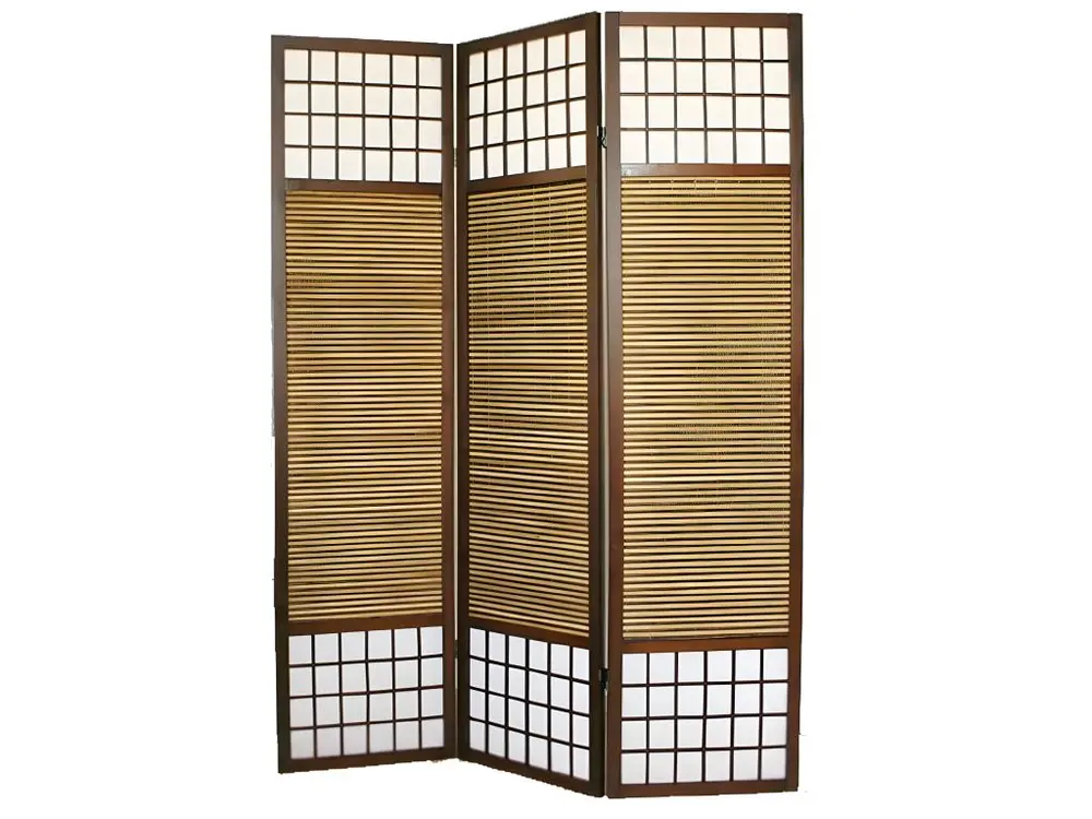 Paravent japonais avec bambou en bois de 3 Panneaux