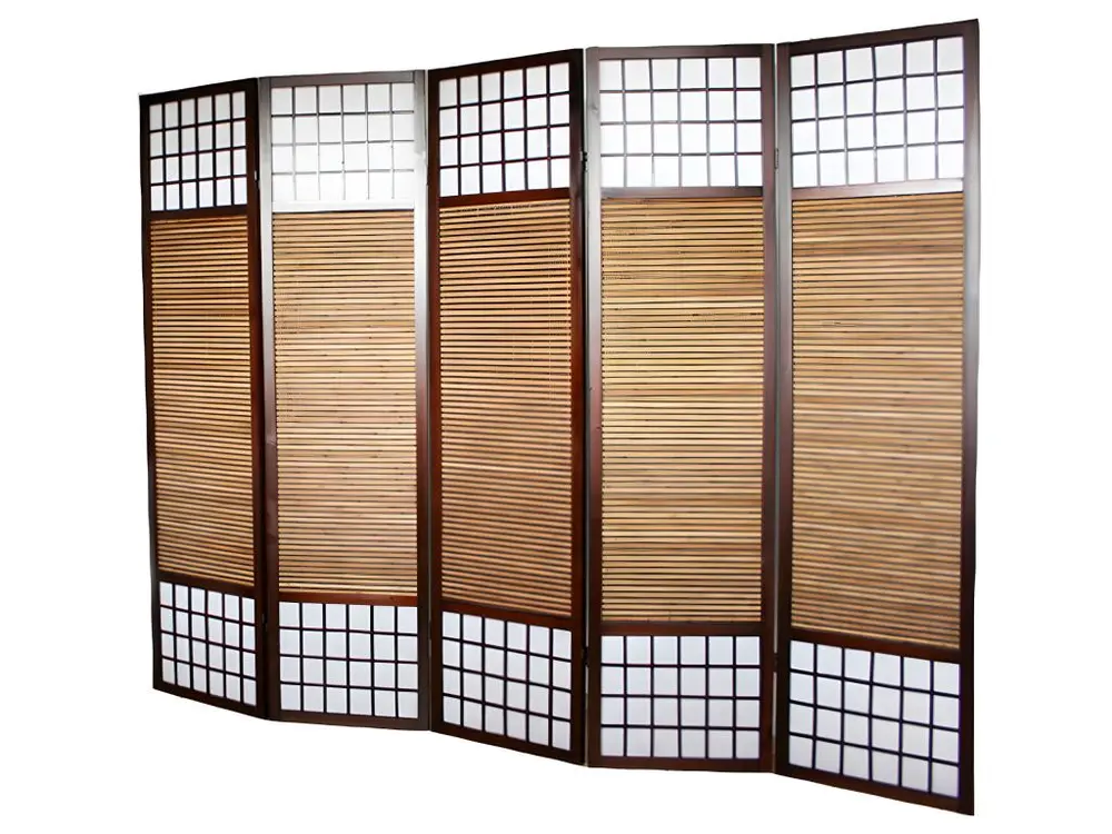 Paravent japonais en bois avec bambou de 5 panneaux