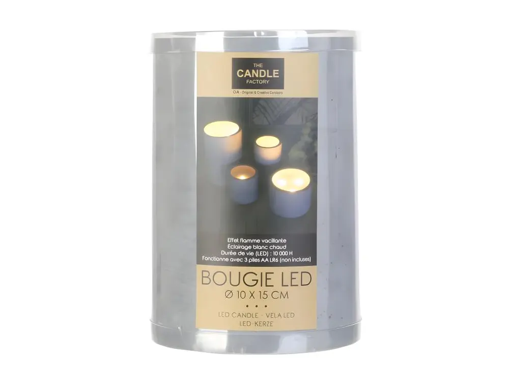 Bougie Ronde Led "Ciment" 15cm Gris