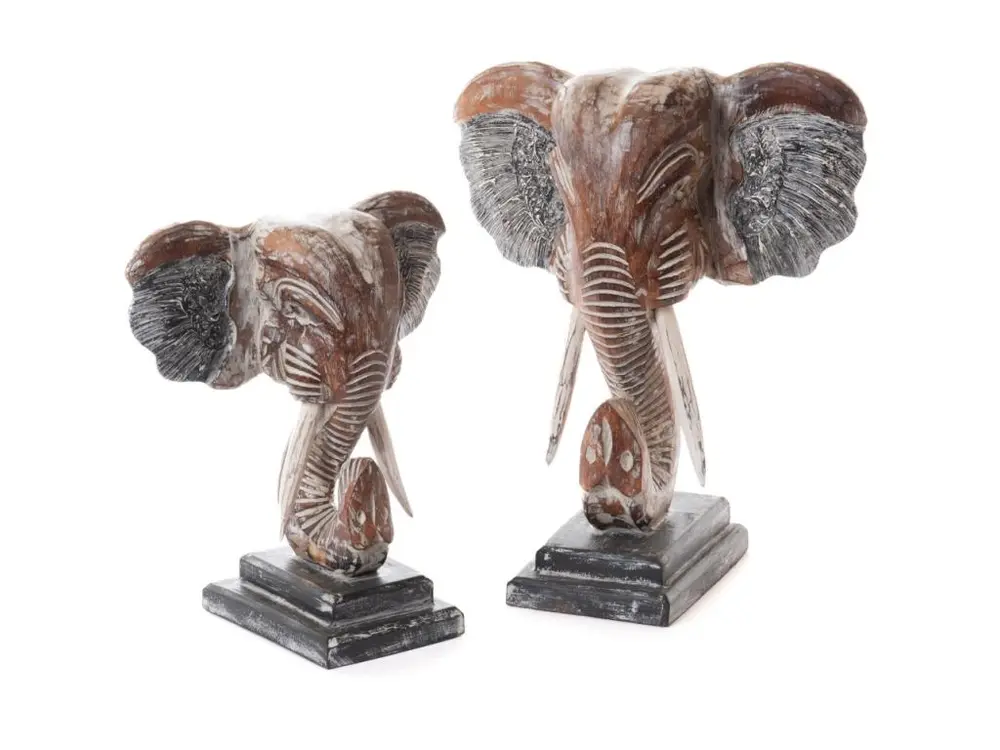 Set de 2 têtes d'éléphant à poser 36 cm