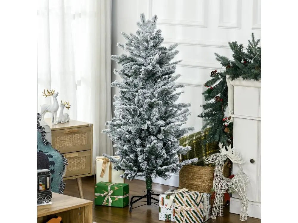 Sapin de Noël artificiel aspect enneigé Ø 60 x 135H cm 267 branches épines imitation Nordmann grand réalisme