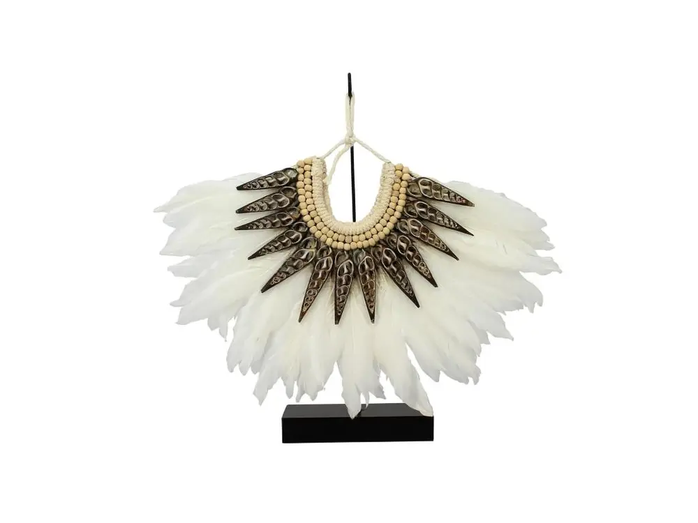 Now's Home - Collier En Plumes Blanches Et Coquillages 33x7.5x32 Papua