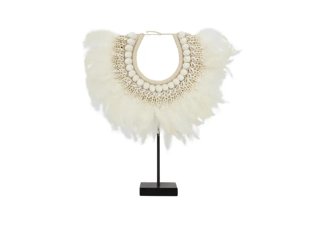 Now's Home - Collier Beige Et Blanc En Plumes Et Coquillages 40x10x44 Cm Papua