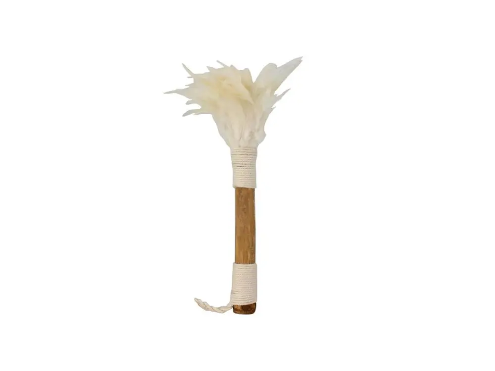 Now's Home - Plumeau Blanc Decoratif En Bambou Et Plumes 25x28x44 Cm Kemoa