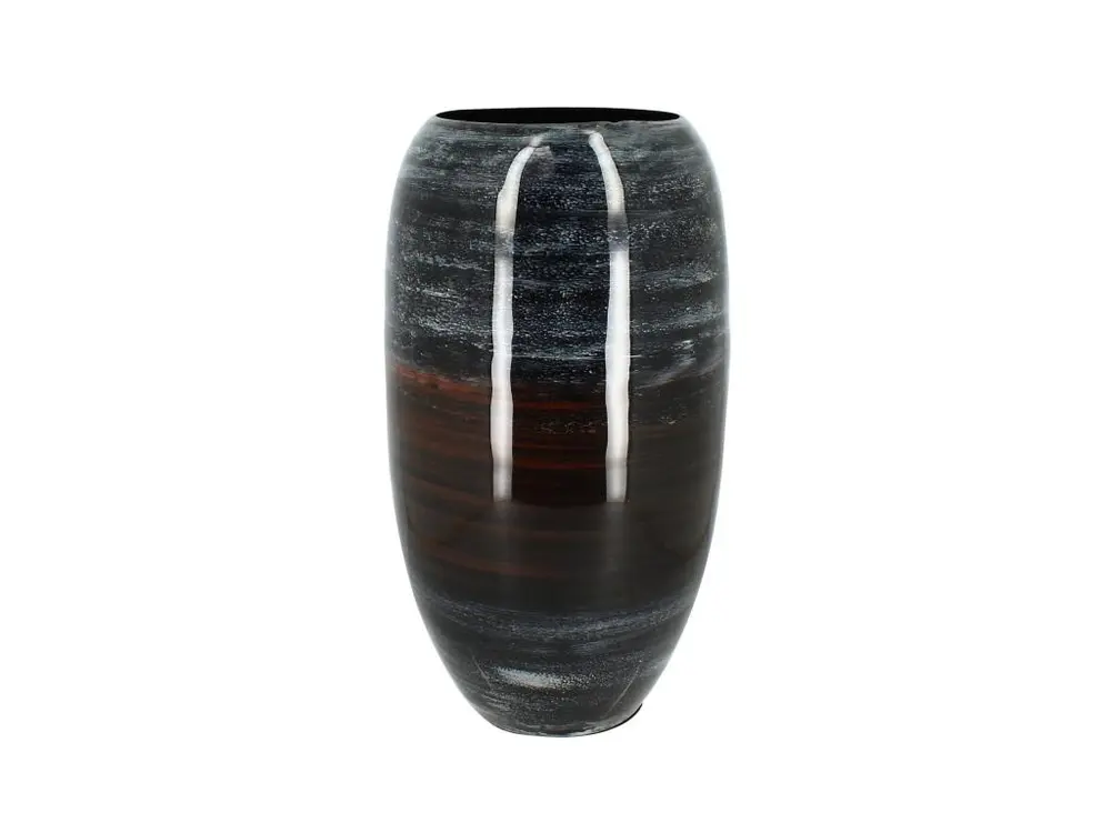 Now's Home - Vase En Metal Emaille Tons Bleu Et Marron 17x17x30cm Lagra