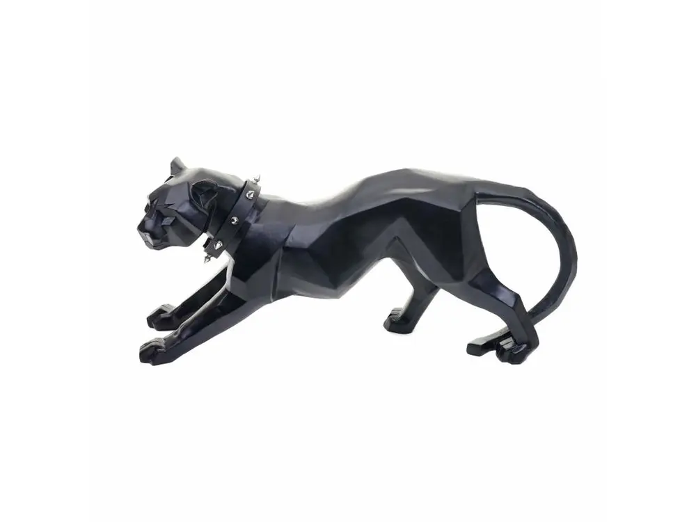 Figurine décorative Léopard MCW-D36 avec collier, noir mat avec collier