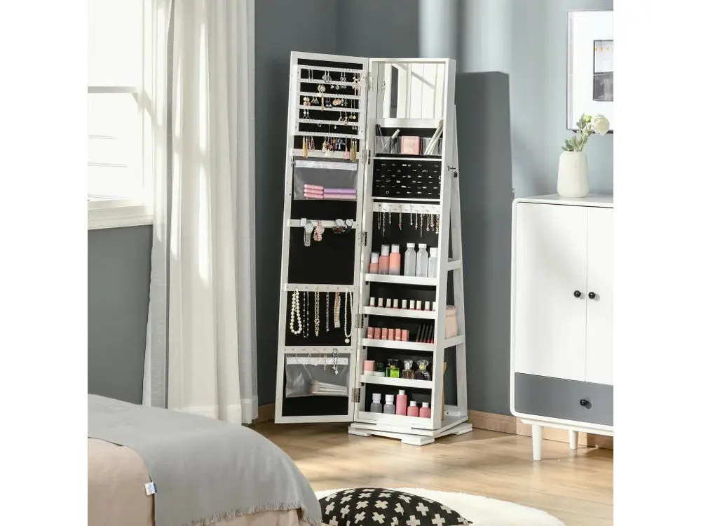 Armoire à bijoux pivotante verrouillable avec miroir - armoire bijoux multi-rangement - MDF gris clair