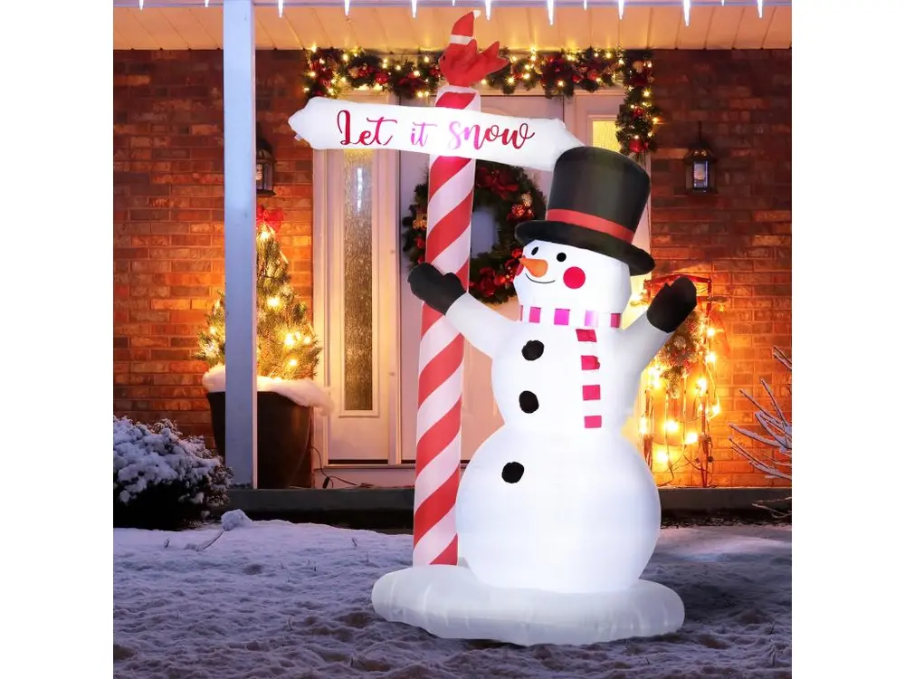 Bonhomme de neige gonflable avec pancarte 3 LED, décoration gonflable de Noël pour l'extérieur et l'intérieur, hauteur 213 cm, polyester imperméable, blanc