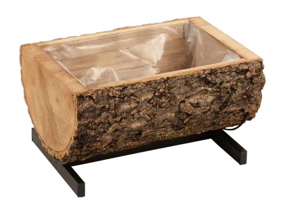 Cache-Pot sur Pied "Tronc en Bois" 40cm Naturel