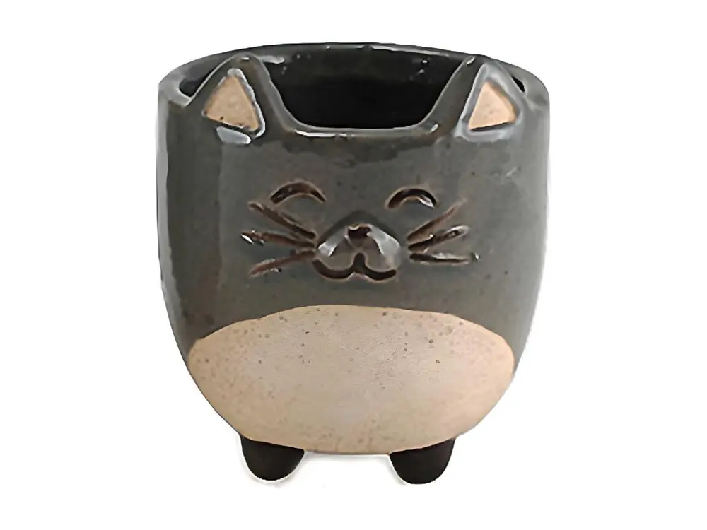 Petit cache pot chat gris 10 cm