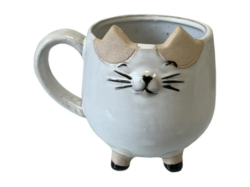 Petit cache pot chat blanc en forme de tasse 12 cm