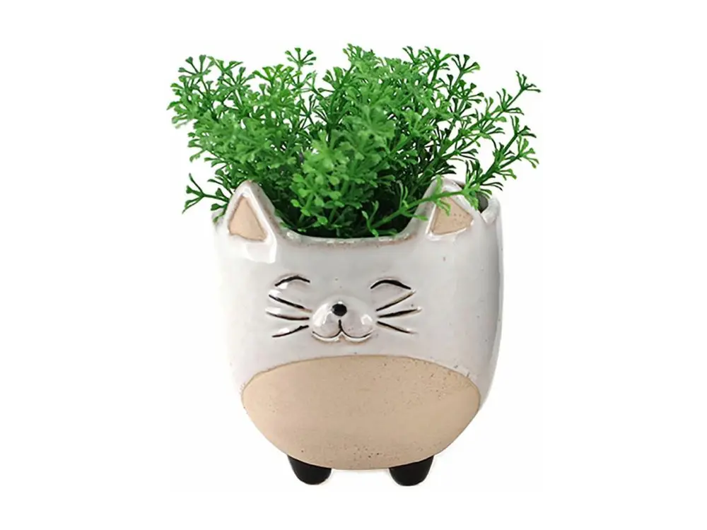 Petit cache pot chat blanc 12.5 cm