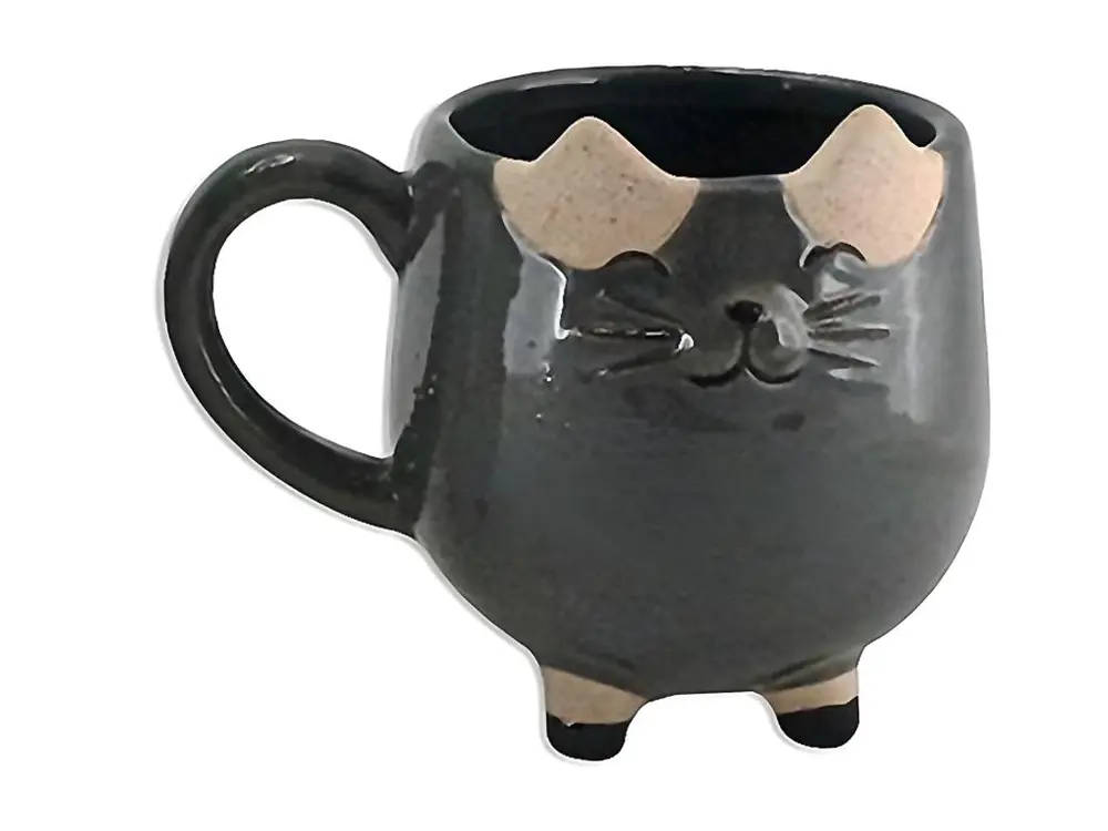 Petit cache pot chat gris en forme de tasse 12 cm