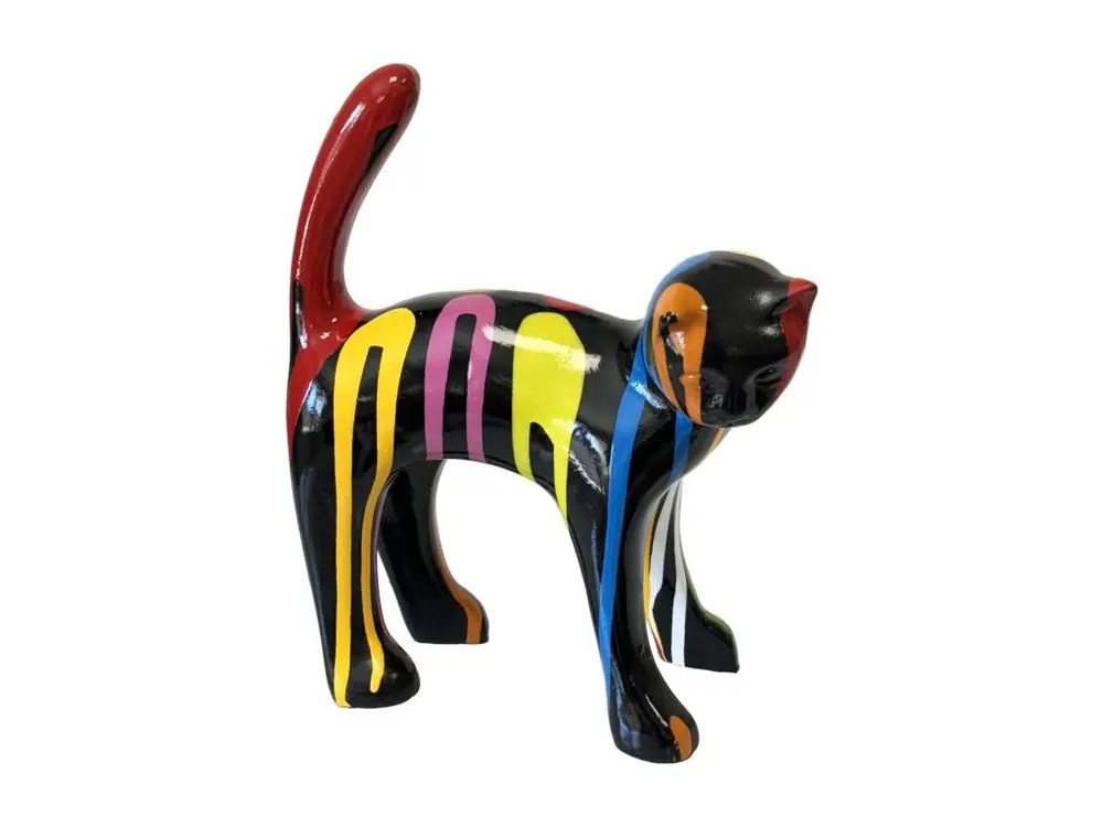 Statue en céramique chat noir et multicolore 25 cm