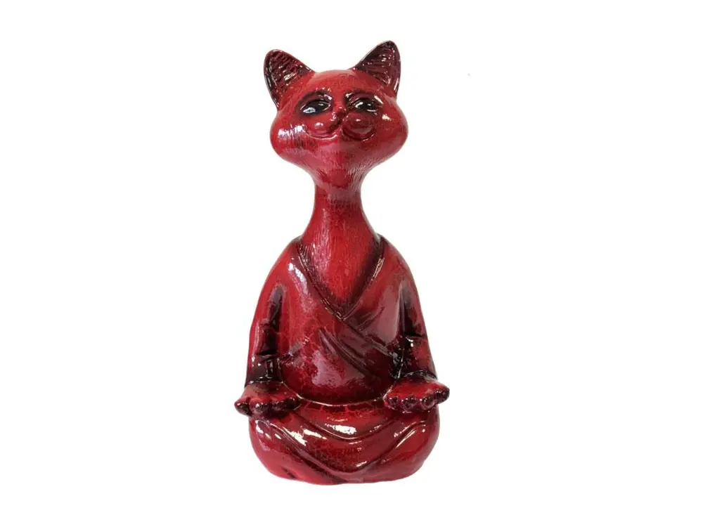 Statue en céramique chat zen rouge 39 cm