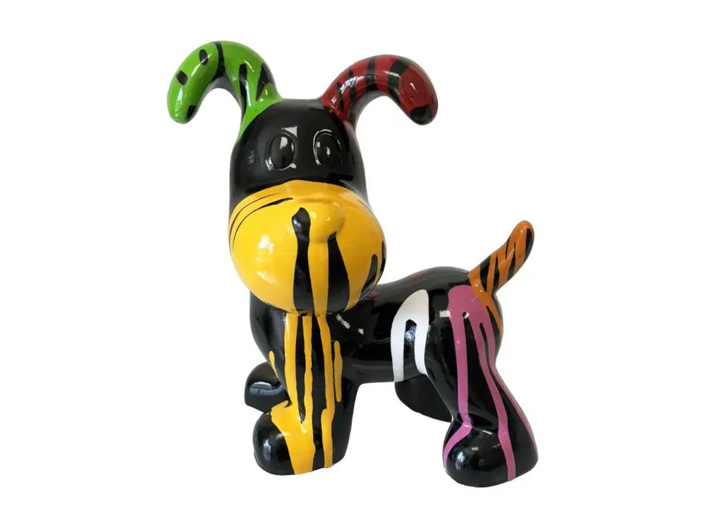 Statue en céramique chien noir finition multicolore 25 cm