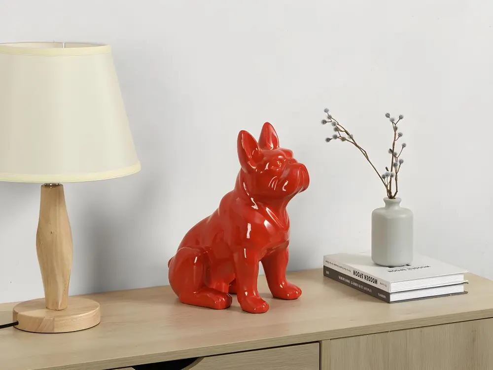 Statue de bouledogue en résine - L. 27 x P. 16 x H. 32 cm - Rouge - DOGGO