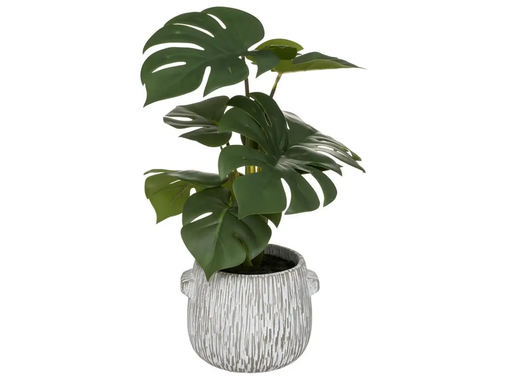 Plante artificielle Monstera dans Pot en ciment strié H 35 cm