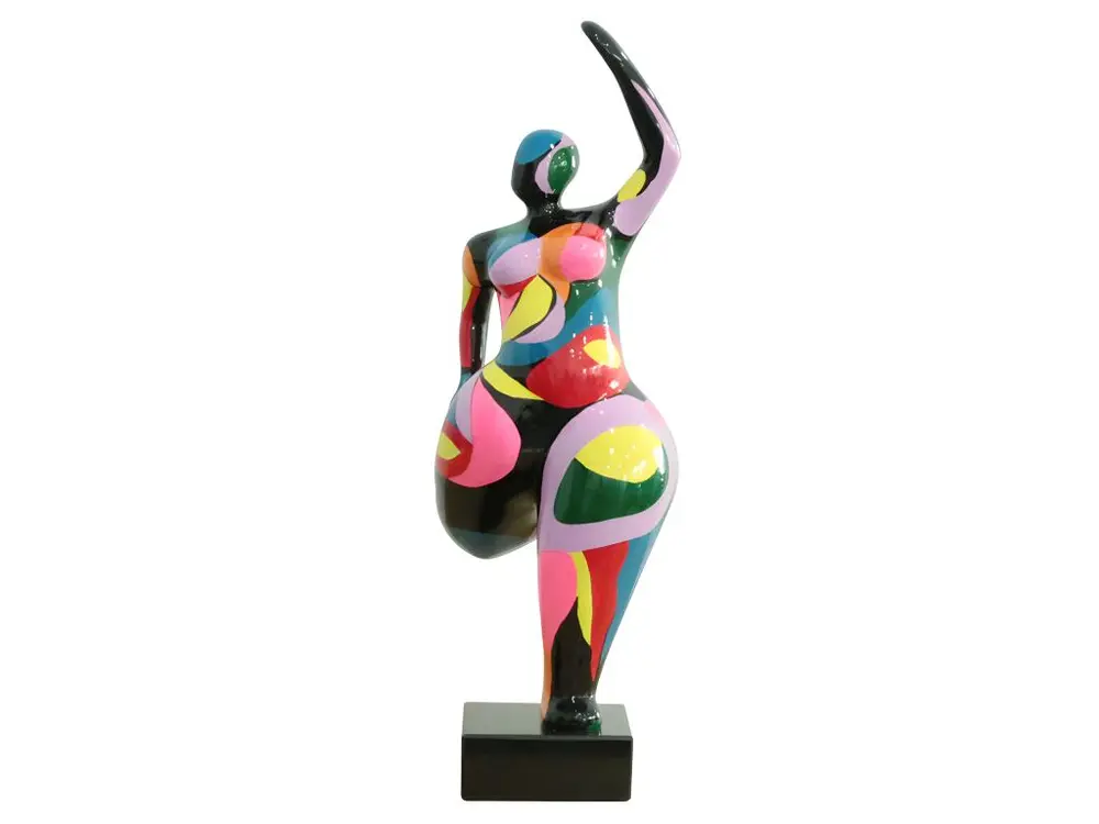 Statue femme debout jambe pliée multicolore H60 cm - LADY COLOR