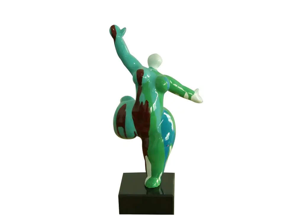 Statue femme figurine danseuse décoration verte multicolore style pop art