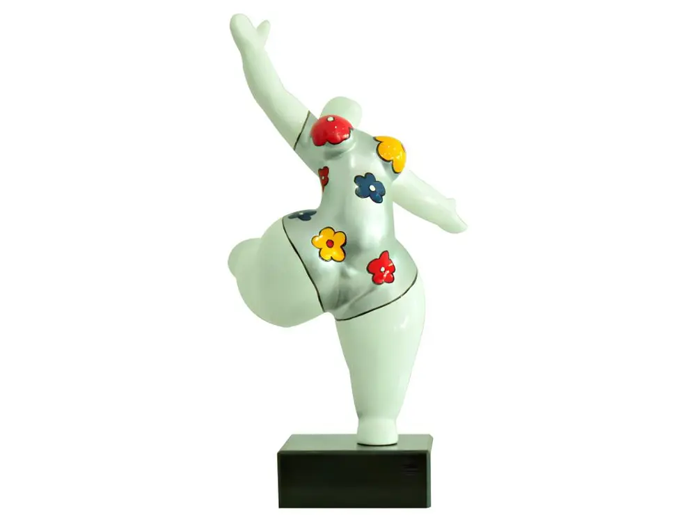 Statue femme figurine blanche danseuse décoration florale - style pop art - objet design moderne