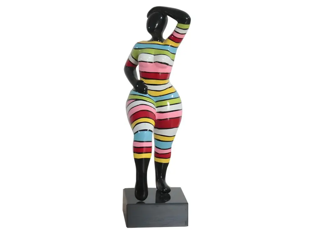 Statue femme pose mannequin rayures multicolores H35 cm - LADY STRIPE