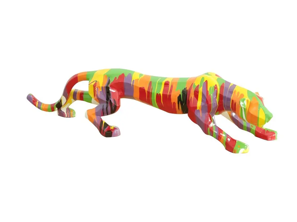 Statue panthère en résine peinture multicolore L. 90 cm - PANTHERA